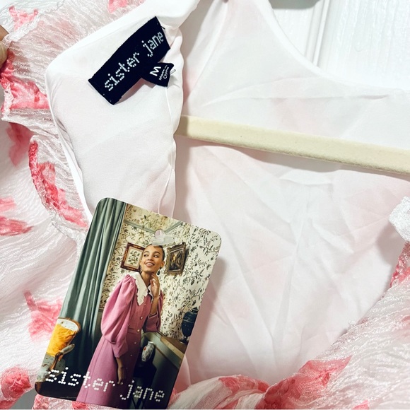 SISTER JANE Rare Midi Puff Smock Dress in Pink Floral Jacquard Size Medium NEW! - Picture 12 of 16